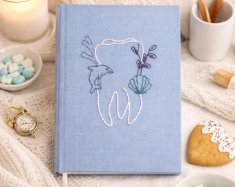 Dentist Hand Embroidered Notebook – Personalized Dental Journal – Dentist Gift – Dental Student Gift – Tooth Embroidery Notebook