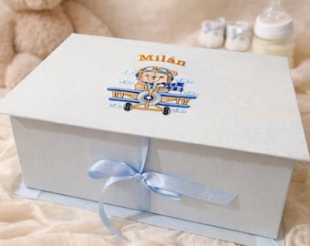 Personalized Baby Keepsake Box – Custom Memory Box for Baby Boy – Embroidered Baby Memory Box – Baby Shower Gift