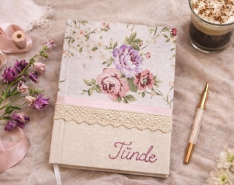 Personalized Embroidered Notebook – Handmade Journal with Name - Custom Floral Fabric Cover - Unique Gift for Women - Writer Gift