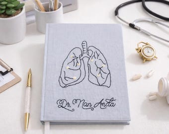 Hand Embroidered Lung Notebook – Personalized Doctor Gift – Medical Student Gift – Anatomy Notebook – Custom Embroidered Journal