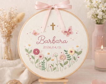 Personalized Baby Birth Hand Embroidered Hoop - Custom Newborn Name Sign - Handmade Nursery Wall Decor - Baby Stats Hoop - Unique Baby Gift