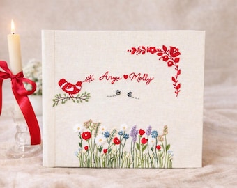 Personalized Wedding Guest Book with Hand Embroidered Cover – Luxury Wedding Keepsake – Hand Embroidered Personalized Heirloom Album