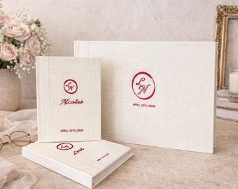 Heirloom Wedding Set – Hand Embroidered Guest Book & Vow Books - Personalized Keepsake