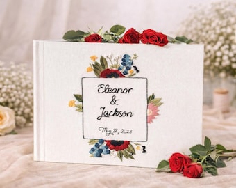 Personalized Floral Guest Book – Hand Embroidered Photobook – Custom Wedding Album – Luxury Keepsake Heirloom