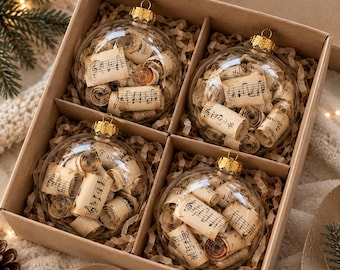 Vintage Sheet Music Christmas Ornaments, Set of 4 or 6, Handmade Christmas Tree Baubles, Aged Music Paper, Christmas Carol Decorations