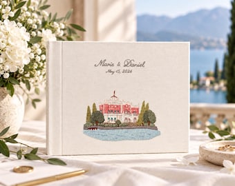 Personalized Wedding Guest Book - Custom Venue Embroidery - Hand Embroidered Linen Album - Wedding Keepsake