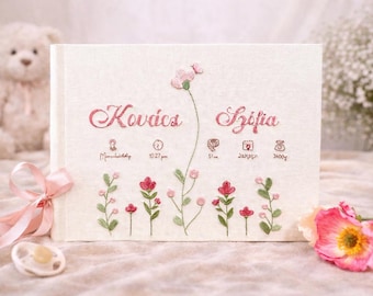 Personalized Baby Memory Book - Hand Embroidered Baby Album - Custom Baby Keepsake Book - Baby Shower Gift - Newborn Memory Book