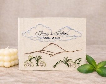 Personalized Mountain Wedding Guest Book – Custom Hand Embroidered Album – Nature Inspired Wedding Guestbook – Handmade Keepsake