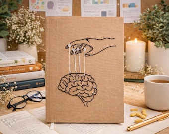 Hand Embroidered Brain Notebook – Psychology Journal – Mental Health Journal – Handmade Notebook – Therapist or Psychology Student Gift
