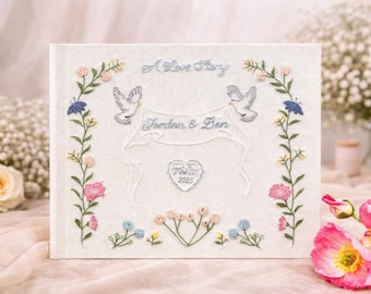 Personalized Floral Guest Book – Hand Embroidered Photoalbum – Custom Wedding Album – Luxury Keepsake Heirloom