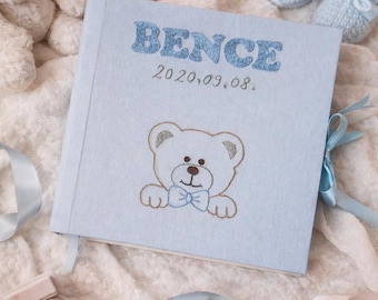 Handmade Personalized Photobook with Teddy Bear. Custom Photo Album.