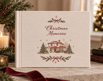 Personalized Christmas Memory Album - Custom House Embroidered Photo Album - Christmas Keepsake - Family Christmas Gift - Handmade Heirloom