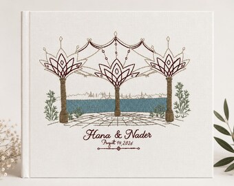 Custom Venue Wedding Guest Book - Hand Embroidered Wedding Album - Personalized Heirloom Guestbook - Wedding Venue Illustration