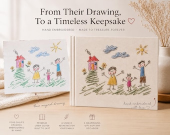 From Refrigerator Art to a Family Heirloom - Child’s Drawing Hand Embroidered Photo Album - Personalized Kids Artwork Album - Memory Book