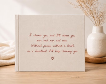 Handwritten Wedding Vows Album - Custom Hand Embroidered Wedding Album - Personalized Linen Guest Book - Heirloom Wedding Keepsake