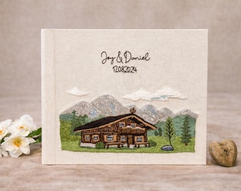 Custom Wedding Venue Guest Book | Hand Embroidered Wedding Album | Personalized Linen Guest Book | Luxury Heirloom Wedding Keepsake