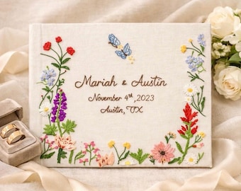 Personalized Floral Wedding Guest Book – Hand Embroidered Photobook – Custom Wedding Album – Luxury Keepsake Heirloom