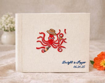 Luxury Wedding Guest Book with Hand Embroidered Cover – Personalized Heirloom Album - Custom Keepsake Book