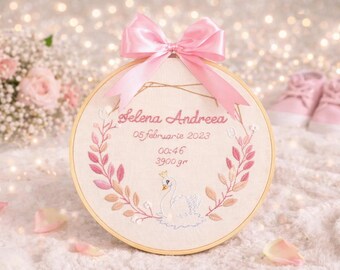 Personalized Baby Birth Hand Embroidered Hoop - Custom Newborn Name Sign - Handmade Nursery Wall Decor - Baby Stats Hoop - Unique Baby Gift