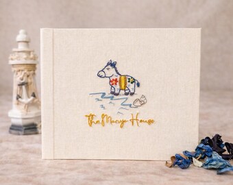 Custom Hand Embroidered Guest Book – Personalized House Guest Book – Handmade Album – Airbnb or Vacation Home Guestbook