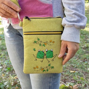 Frosch Crossbody Tasche - Bestickte Hippie seltsame Geldbörse - Crossbody Handytasche niedlich - Geburtstagsgeschenk für Sie