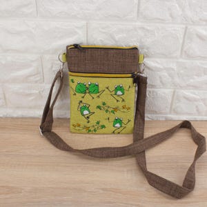Handmade Embroidered Frog Crossbody Bag - Chartreuse Purse