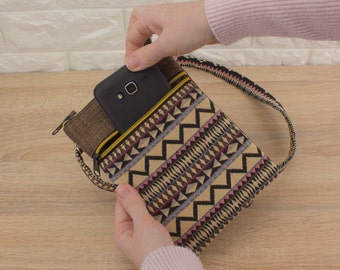 Tapestry Cell Phone Crossbody Bag: Small Fabric Purse