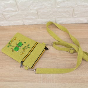 Handmade Chartreuse Frog Crossbody - Embroidered Purse for Women