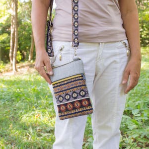 Kleine Umhängetasche für Frauen, Boho Gobelin Handytasche, Festival Hobo Tasche, Hippie Stoff Umhängetasche