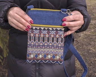 Small Denim Fabric Crossbody bags for Women, Custom Large Cute Boho Hippie Cross Body Phone Purse
