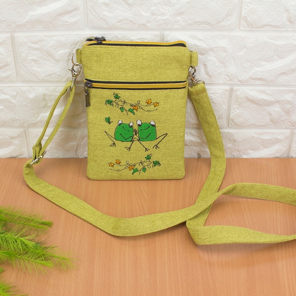 Frog crossbody bag - Embroidered hippie weird purse - Crossbody phone bag cute - Birthday gift for her