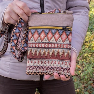 Petit sac à bandoulière en tissu avec poche en tapisserie, sac à main bohème beige pour femme, sac de voyage pour téléphone portable, cadeau pour maman ou femme