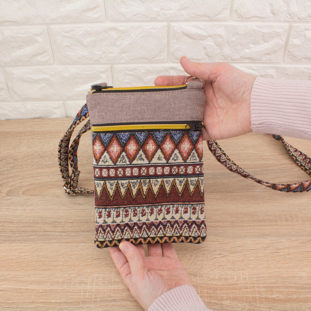 Tapestry Pocket Cell Phone Purse With Zippers Mobile Phone Etsy