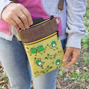 Handmade Chartreuse Frog Bag - Crossbody Embroidered Purse