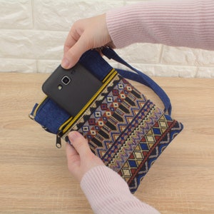 Handmade denim crossbody bag, Small cross body everyday purse for women