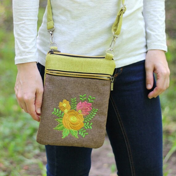 Bolso bandolera pequeno de tela para mujer Bolso bandolera bordado con cremalleras Bolso hippie Boho para telefono Etsy Mexico