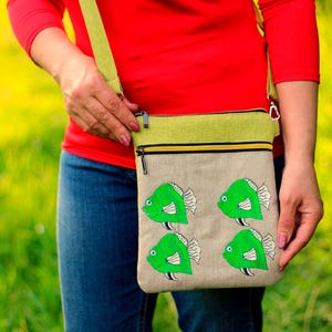 Kleine bestickte Umhängetasche mit Reißverschluss, Handytasche zum Umhängen, Handytasche zum Umhängen
