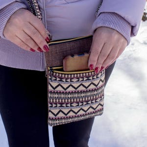 Handmade Small Crossbody Bag, Boho Fabric Purse with Phone Pocket, Lightweight Cross Body Purse for Women and Teens, Travel Bag