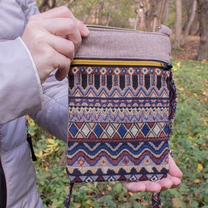 Mini sac à main hippie festival, petit sac bandoulière tapisserie pour téléphone portable, sac hobo de voyage bohème pour femme, sac bandoulière fait main avec poche
