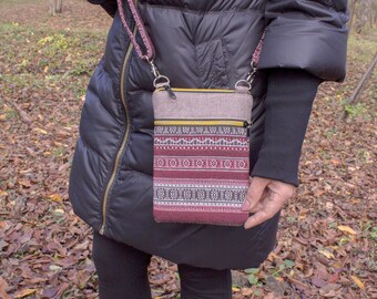 Crossbodytas boho-tapijt: mobiele telefoonportemonnee met vak