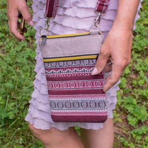 Beige Boho Umhängetasche mit Gobelin Tasche, kleine Stoff Geldbörse für Frauen, Reise Handytasche, Geschenk für Sie