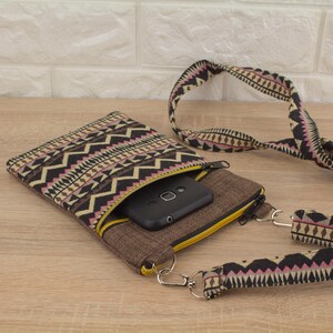 Handgemachte Boho Crossbody Bag: Gobelin Stoff Geldbörse mit verstellbarem Riemen