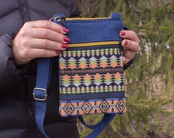 Tapestry Crossbody Bag: Small Denim Cell Phone Purse
