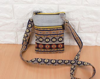 Mini bolso bandolera de tapiz hecho a mano: bolso de tela estilo bohemio