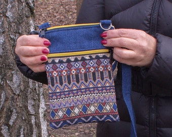 Bolso bandolera pequeño de mezclilla con cremallera y correa para teléfono móvil, bolso bandolera con cremallera en la parte superior