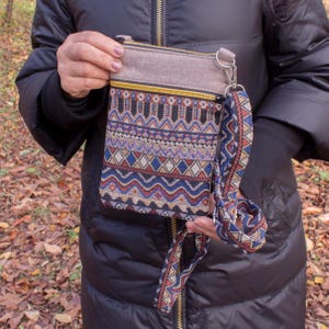 Bolso bandolera bohemio para festivales, pequeño bolso hippie con correa de tapiz, bolso de viaje para teléfono, pequeño bolso hobo hecho a mano.