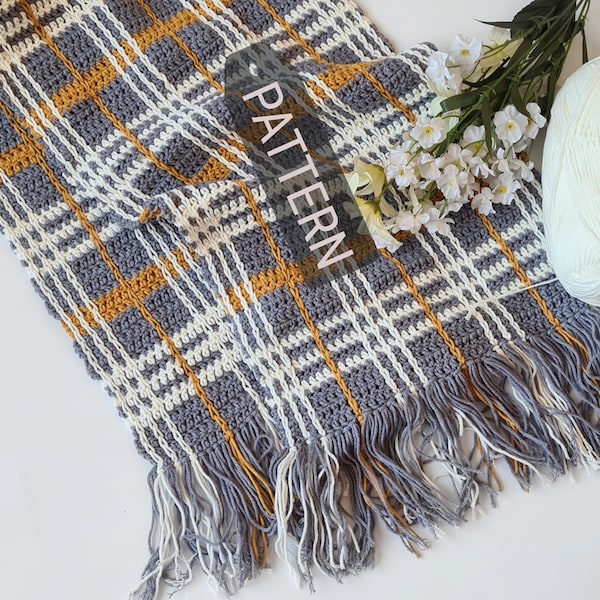 Danica Crochet plaid scarf pattern PDF download tutorial