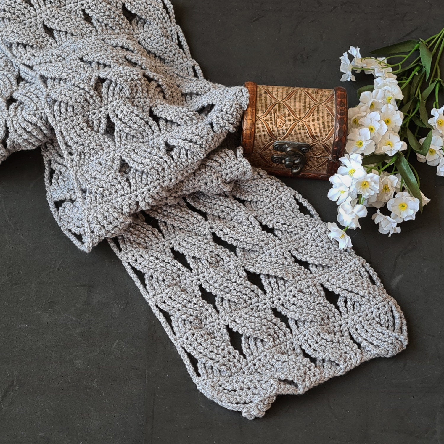 Twisty Grey Lacy Crochet Scarf Pattern PDF Download Tutorial - Etsy UK