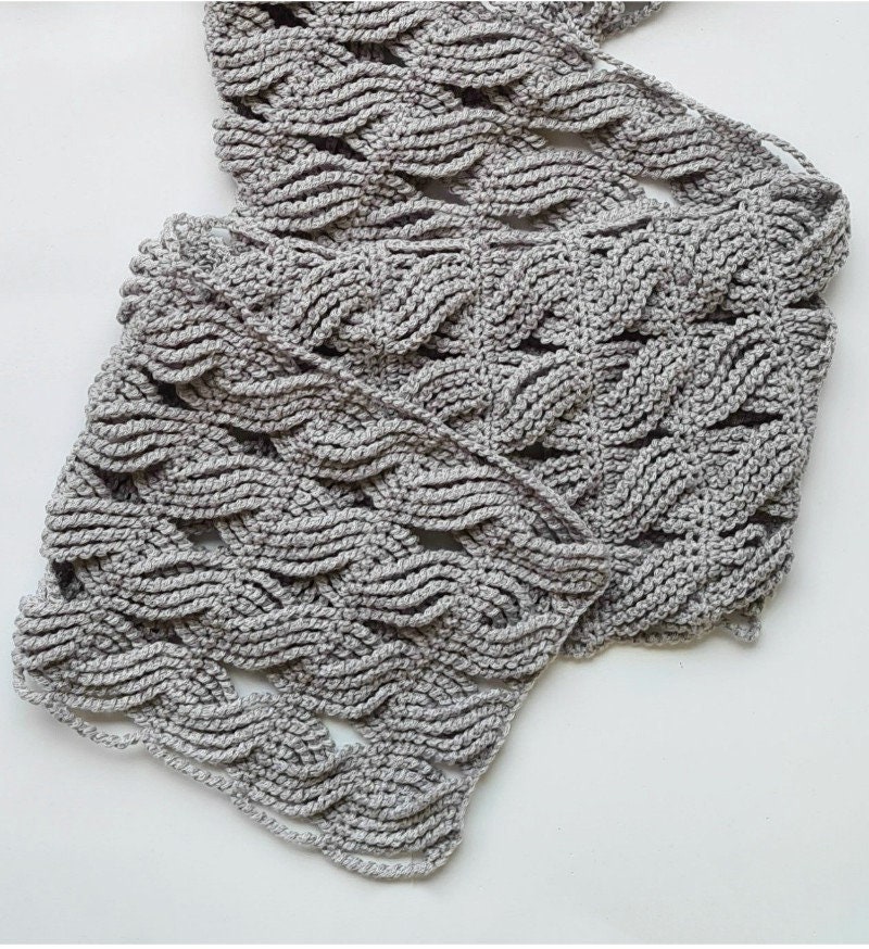 Twisty Grey Lacy Crochet Scarf Pattern PDF Download Tutorial - Etsy
