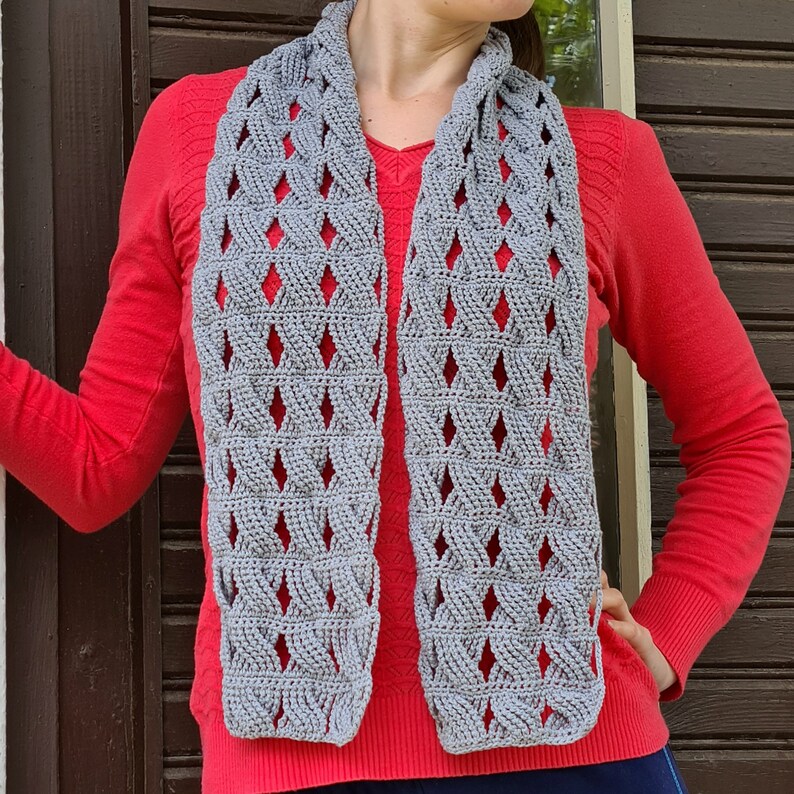 Twisty Grey Lacy Crochet Scarf Pattern PDF Download Tutorial - Etsy